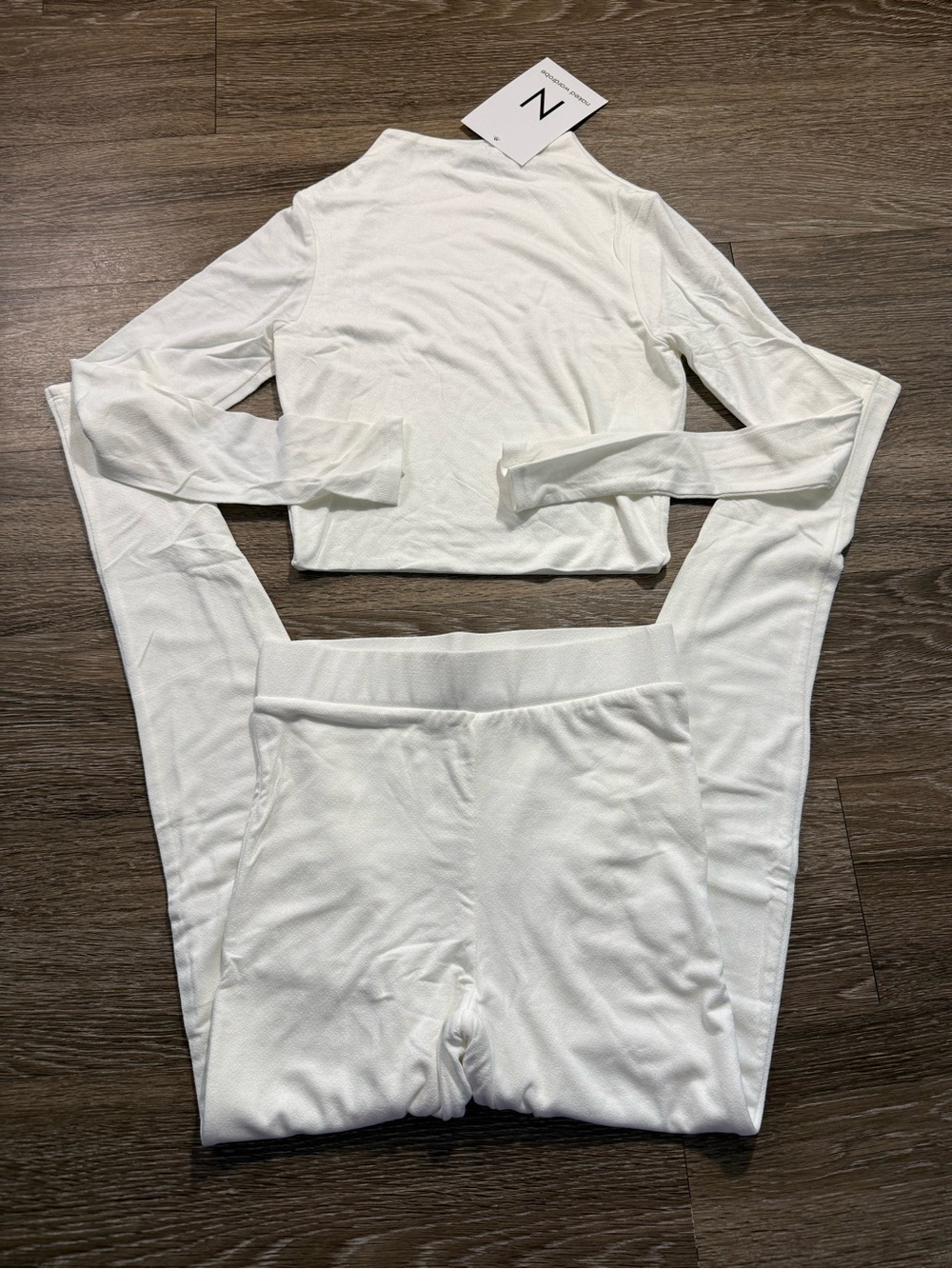 Naked Wardrobe NW Mock Cropped Long Sleeve and Leggings SET White - Picture 2 of 4
